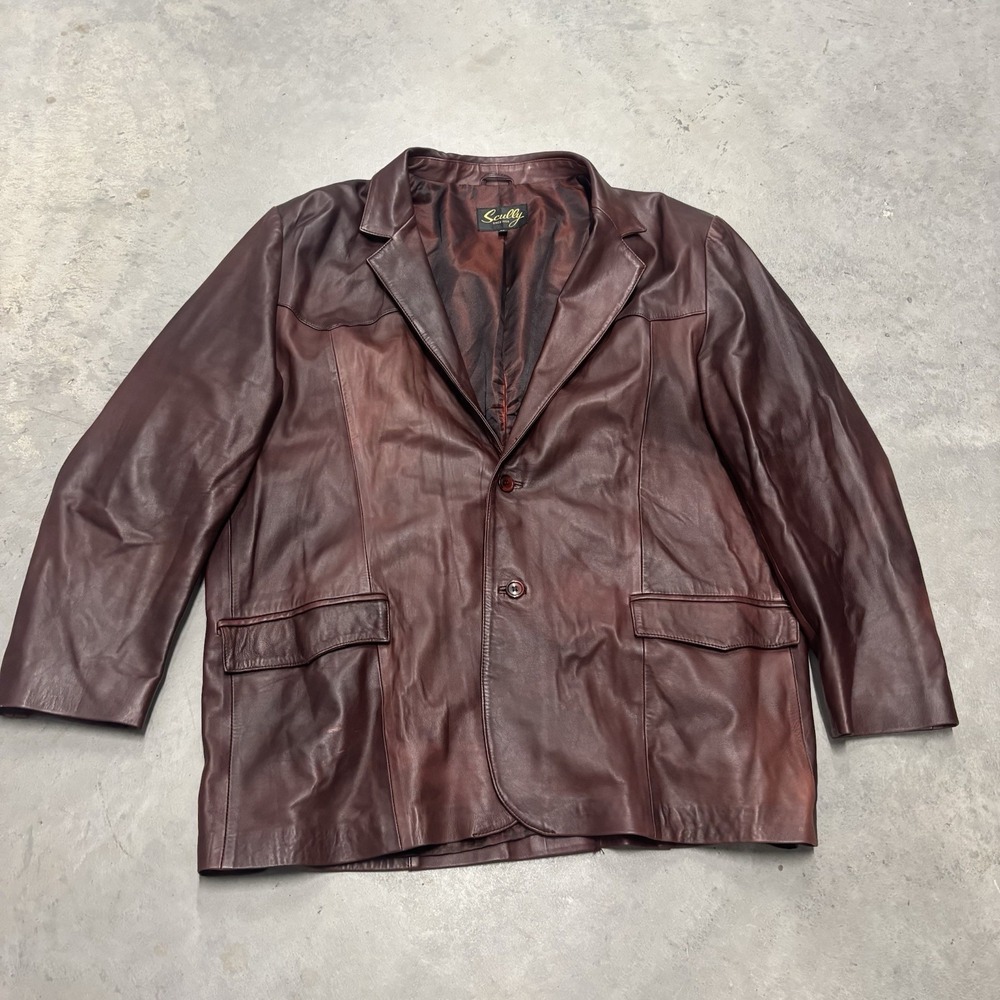 Scully Men's Leather Jacket Blazer 2 Button‎ Black Cherry Sz 52 Burgundy Stylish